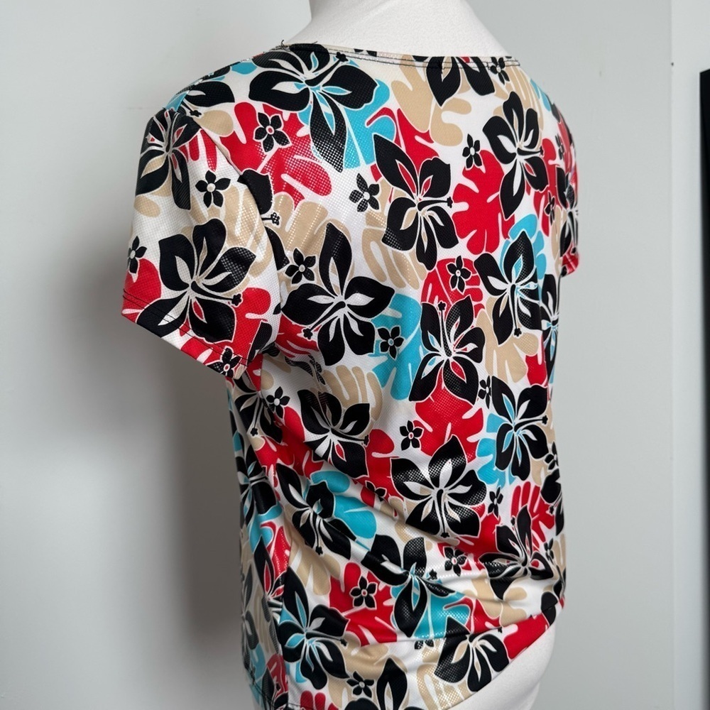 Vintage tropical Floral Print Women's Top Y2K tripod eco whimsigoth M - Picture 5 of 7